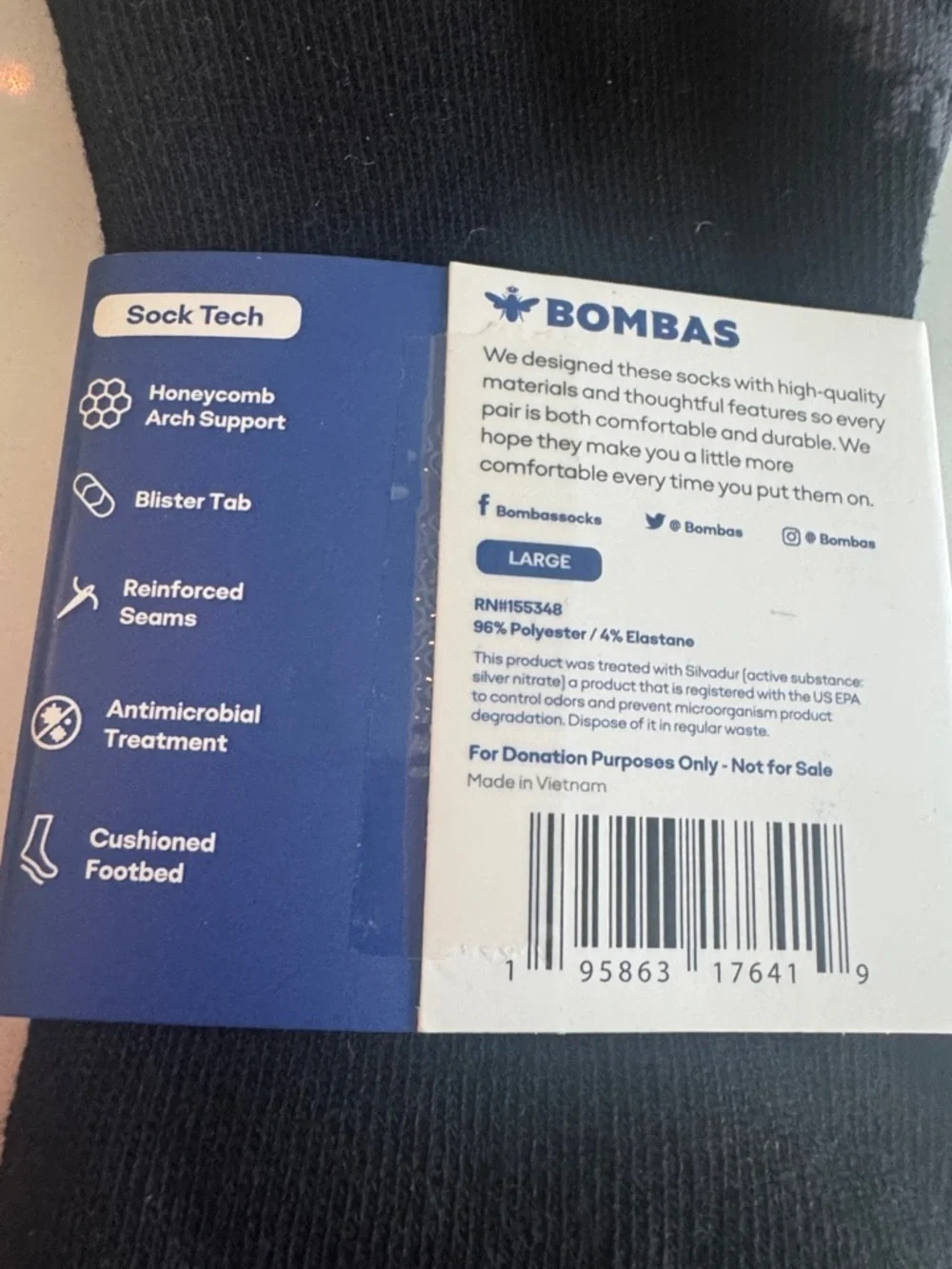 Bombas NWT 1 Pair Unisex Size: Large Ankle Socks Color: Black